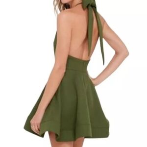 Luxxel Fit and Flare Open Back Halter Dress Size XS Cocktail Party Green Bow.